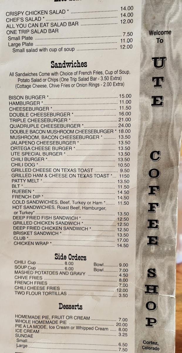 Ute Coffee Shop Menu - Image 1