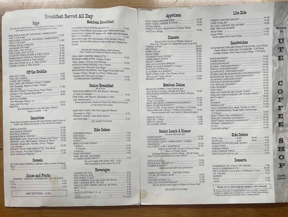 Ute Coffee Shop Menu - Image 2